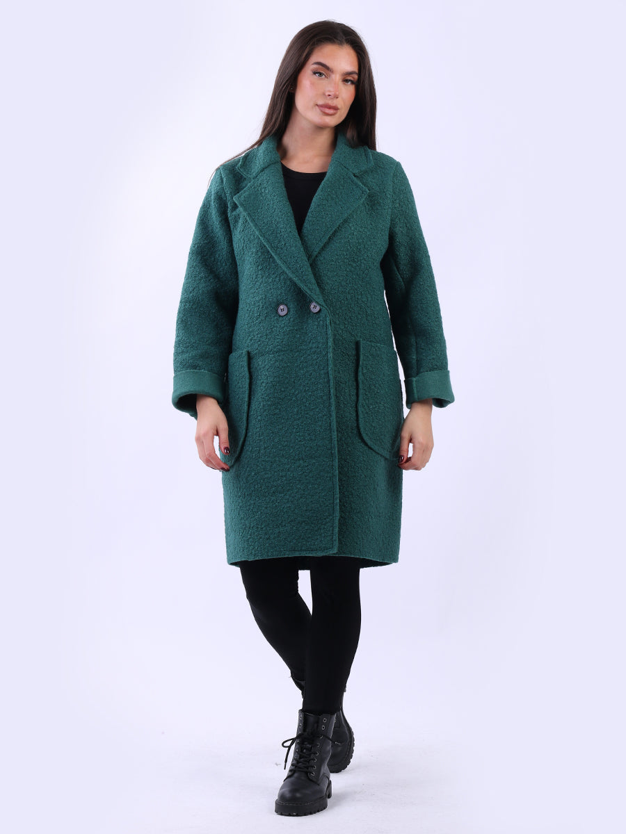 Double Breasted Plain Woolen Teddy Coat