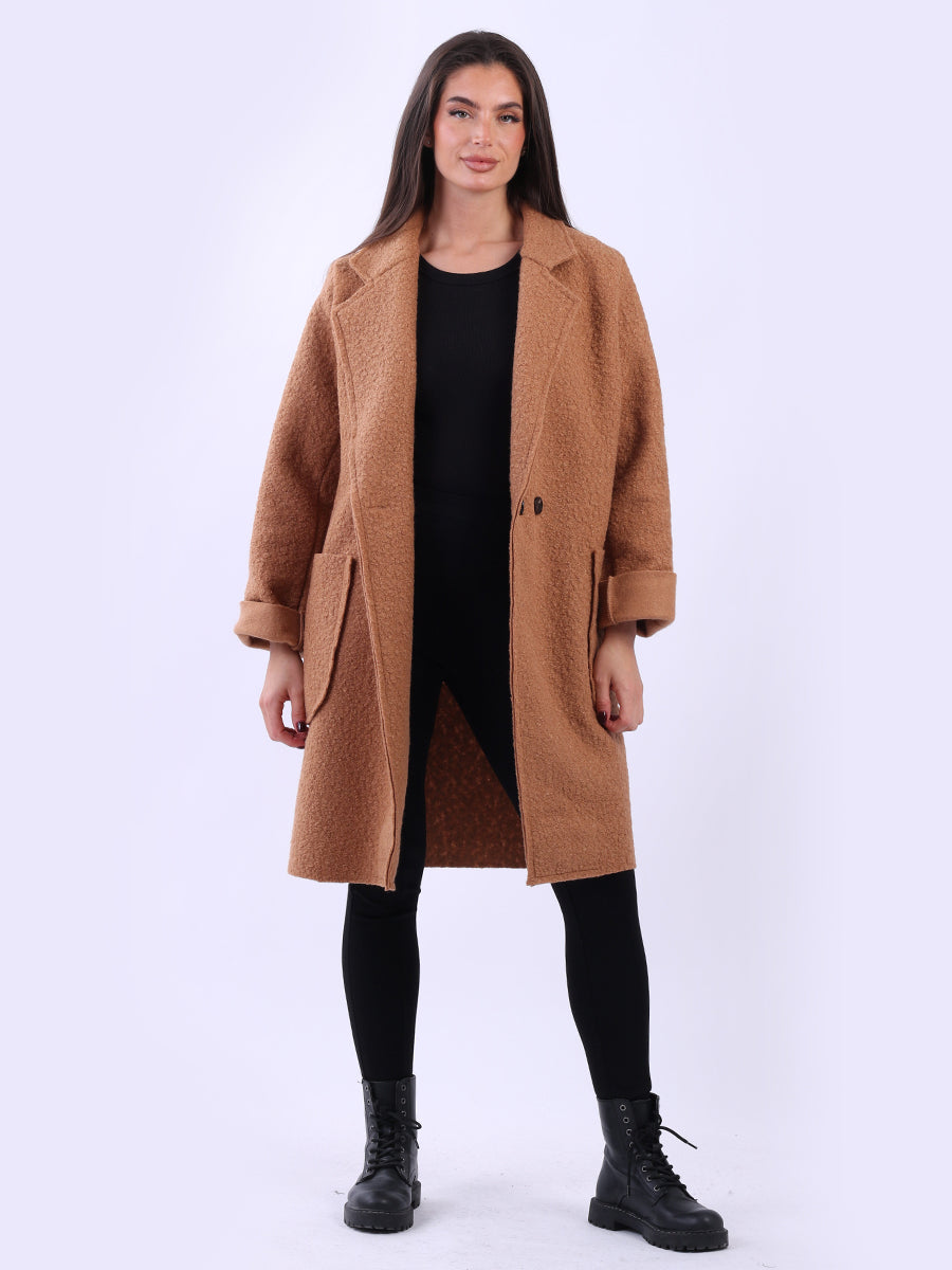 Double Breasted Plain Woolen Teddy Coat