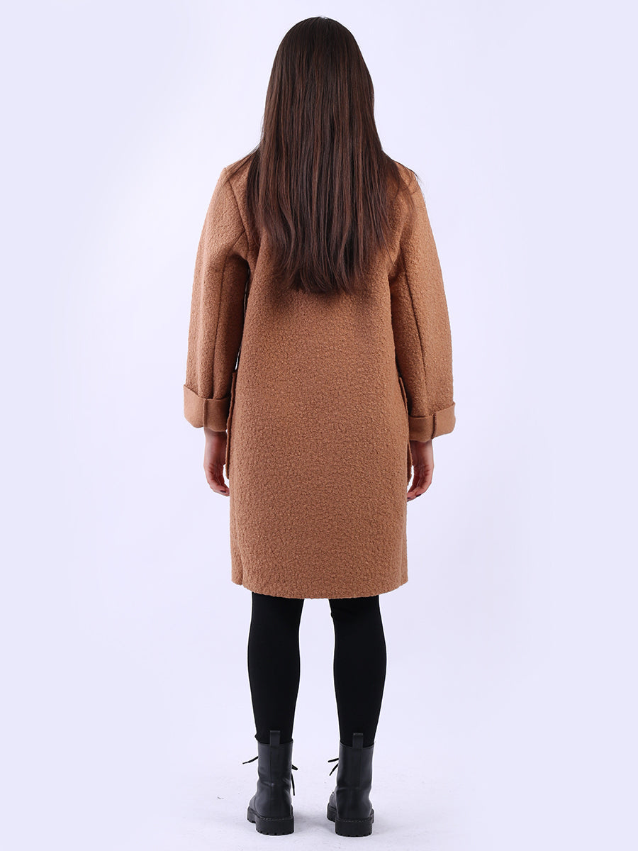 Double Breasted Plain Woolen Teddy Coat