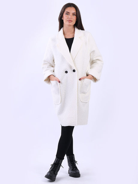 Double Breasted Plain Woolen Teddy Coat