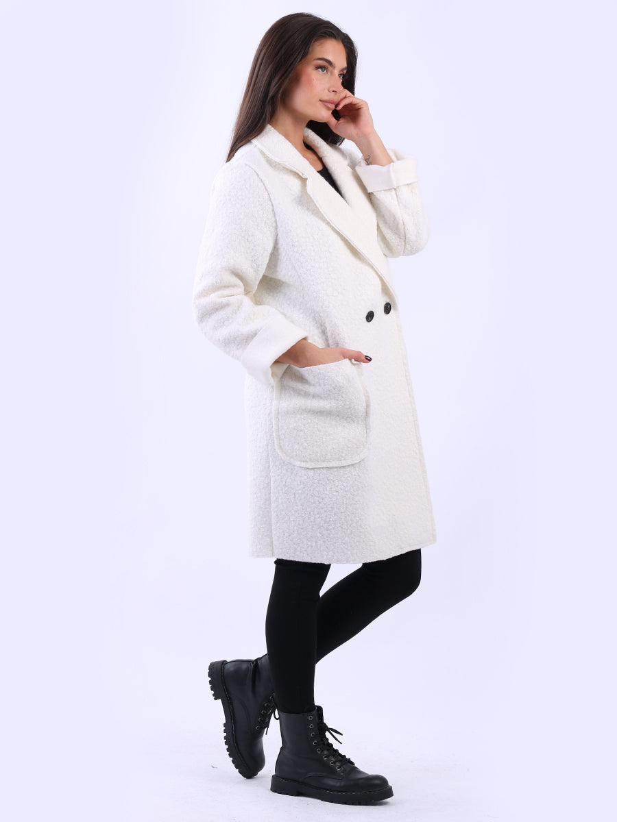 Double Breasted Plain Woolen Teddy Coat