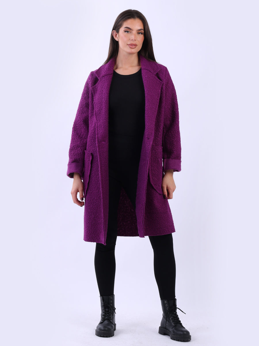 Double Breasted Plain Woolen Teddy Coat