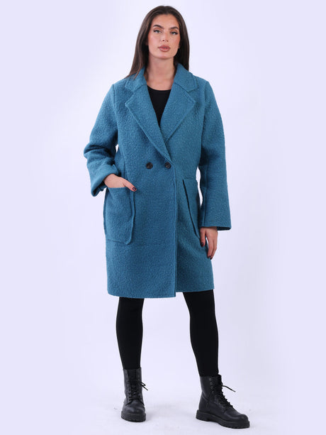 Double Breasted Plain Woolen Teddy Coat