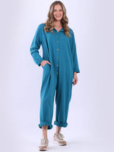 Ladies Button Down High Waist Cotton Jumpsuit