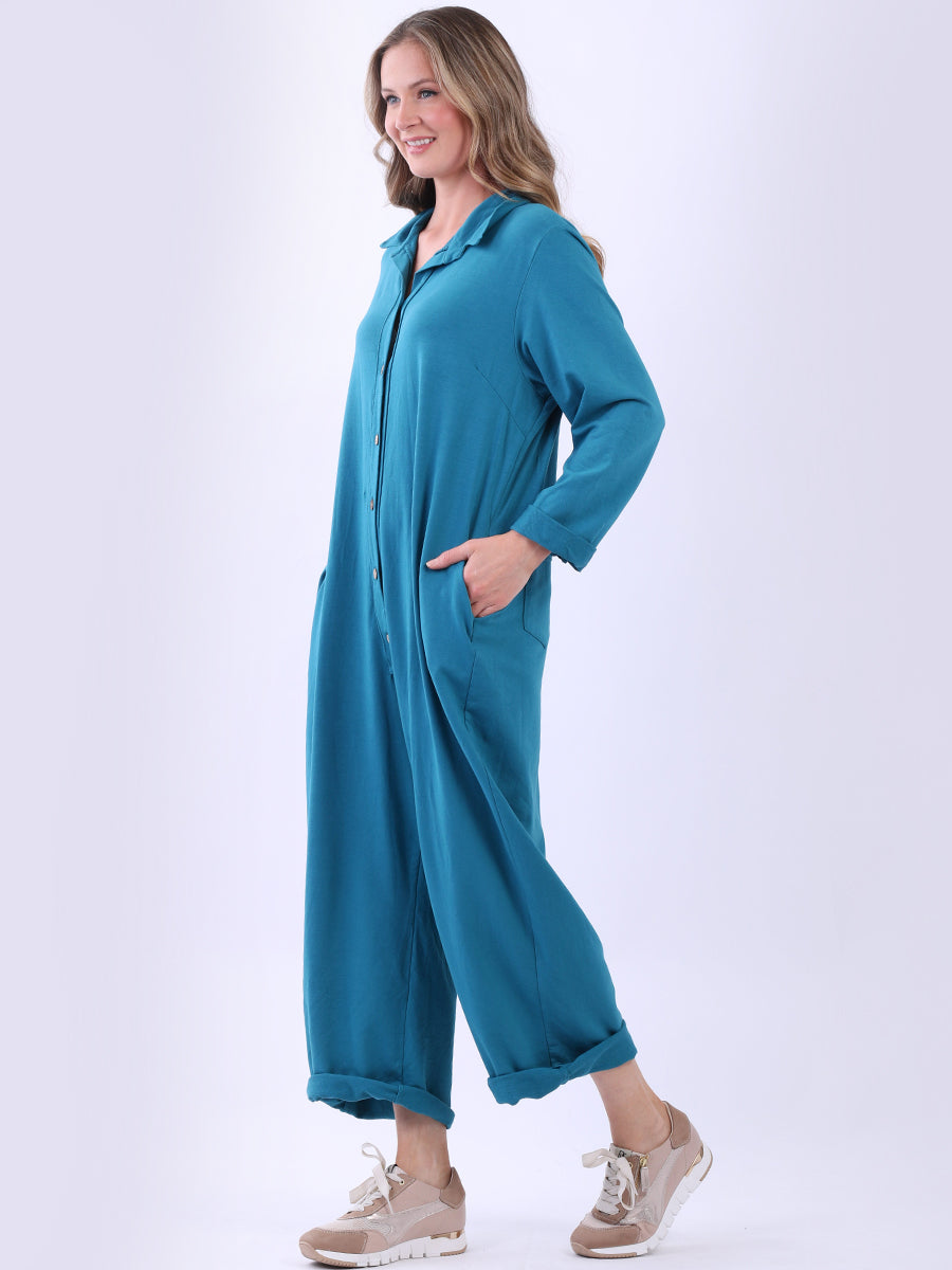 Ladies Button Down High Waist Cotton Jumpsuit