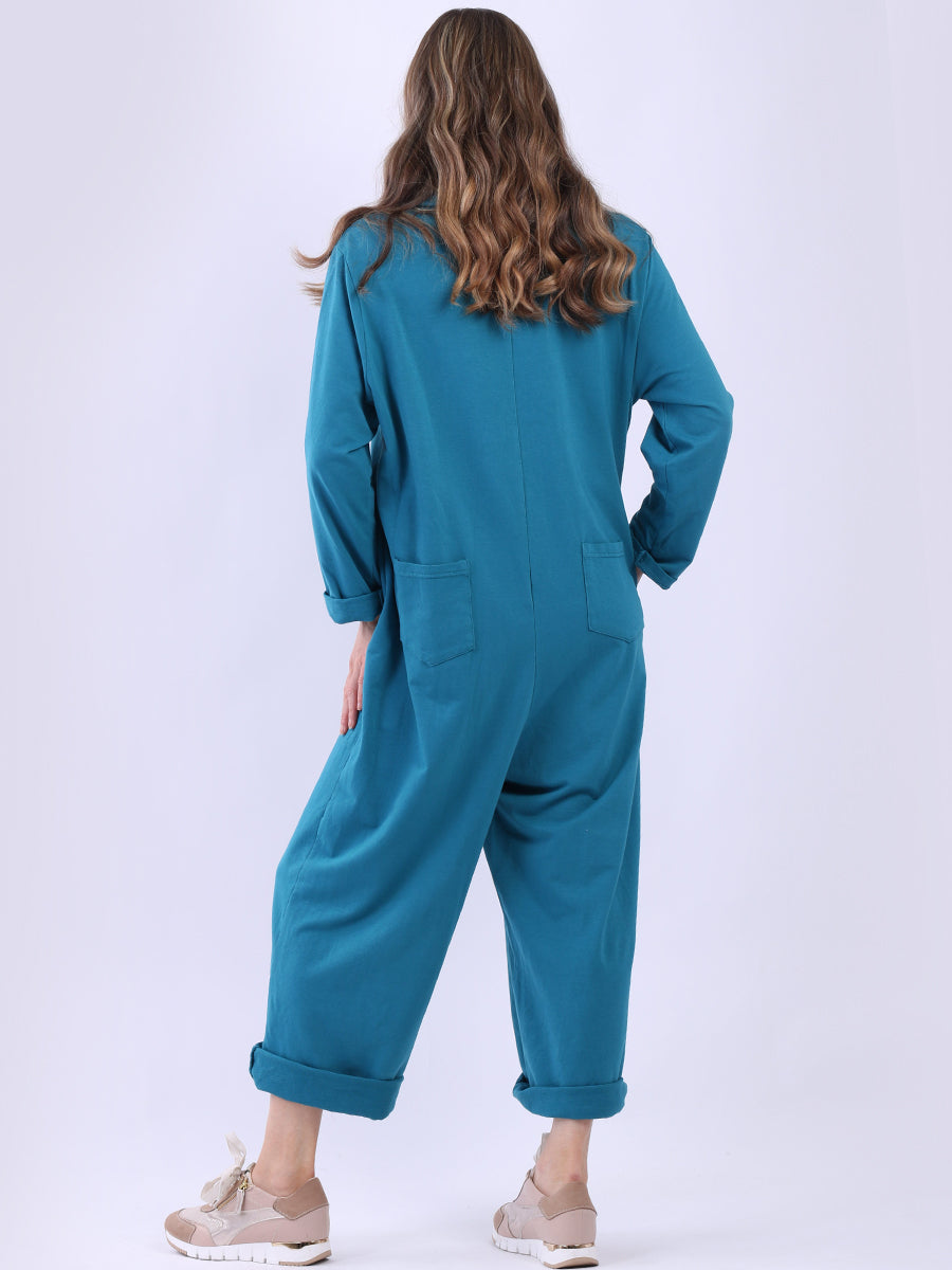 Ladies Button Down High Waist Cotton Jumpsuit