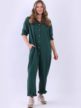 Ladies Button Down High Waist Cotton Jumpsuit