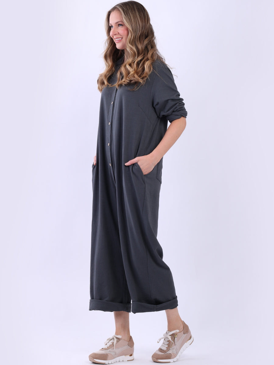 Ladies Button Down High Waist Cotton Jumpsuit