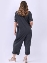 Ladies Button Down High Waist Cotton Jumpsuit