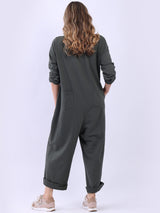 Ladies Button Down High Waist Cotton Jumpsuit