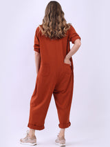 Ladies Button Down High Waist Cotton Jumpsuit