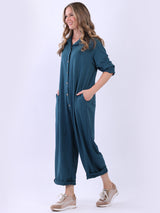 Ladies Button Down High Waist Cotton Jumpsuit