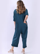 Ladies Button Down High Waist Cotton Jumpsuit