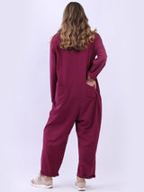 Ladies Button Down High Waist Cotton Jumpsuit