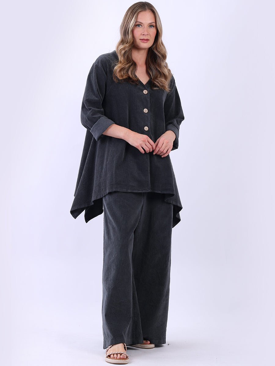 Plus Size Cotton Corduroy Tunic Top Charcoal