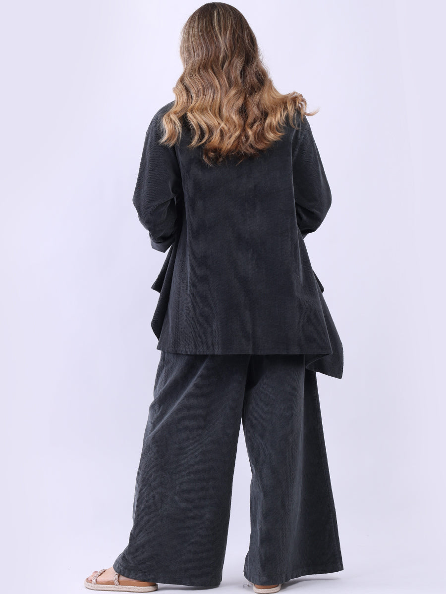 Women Button Down Lagenlook Cotton Corduroy Top