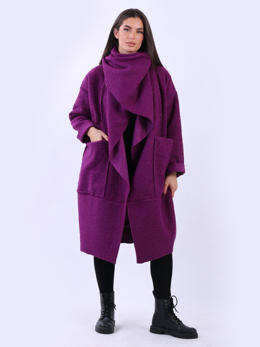 Cowl Neck Woolen Oversized Coat Purple