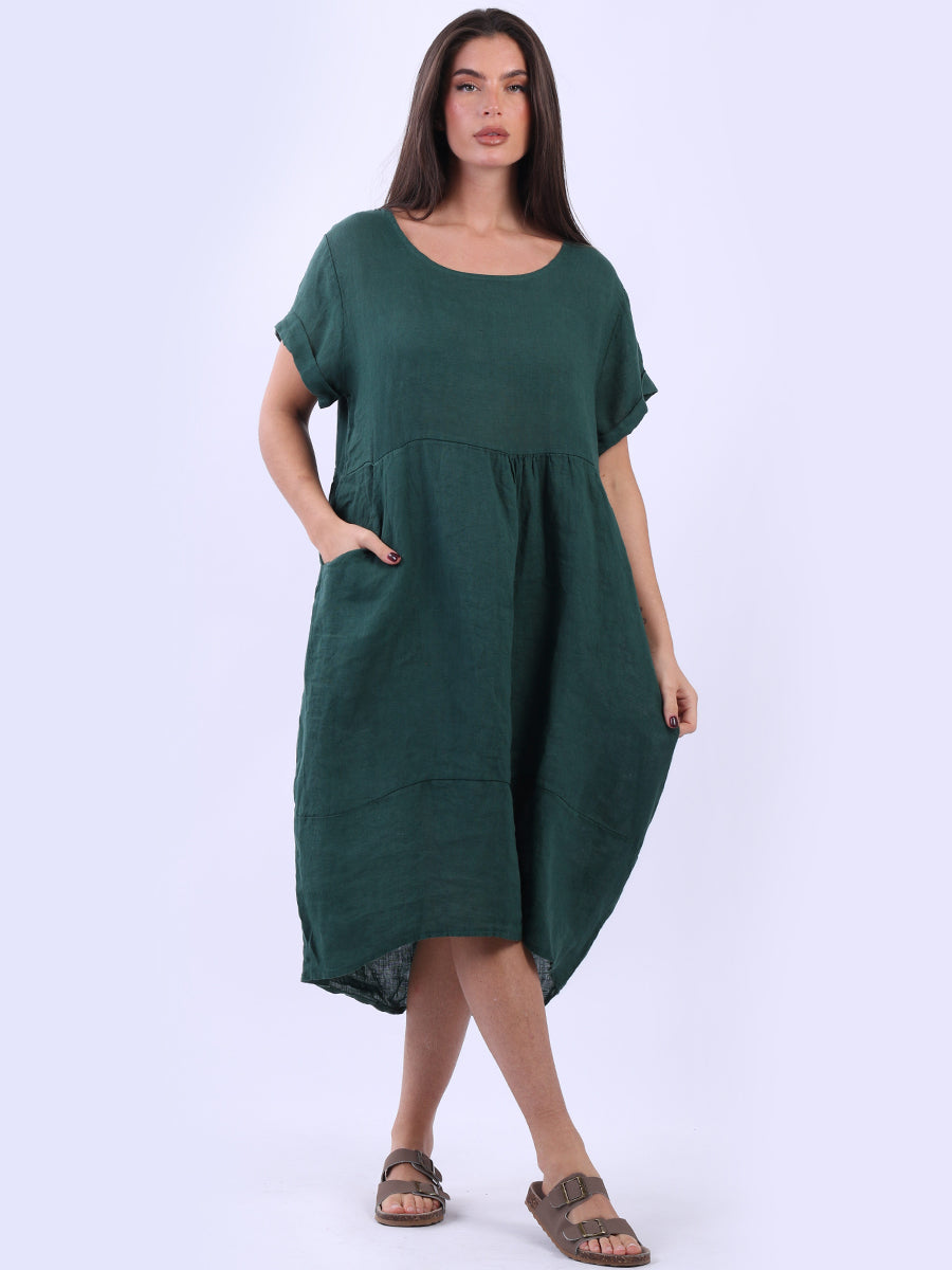 Plain Linen Front Pockets Ladies Quirky Dress