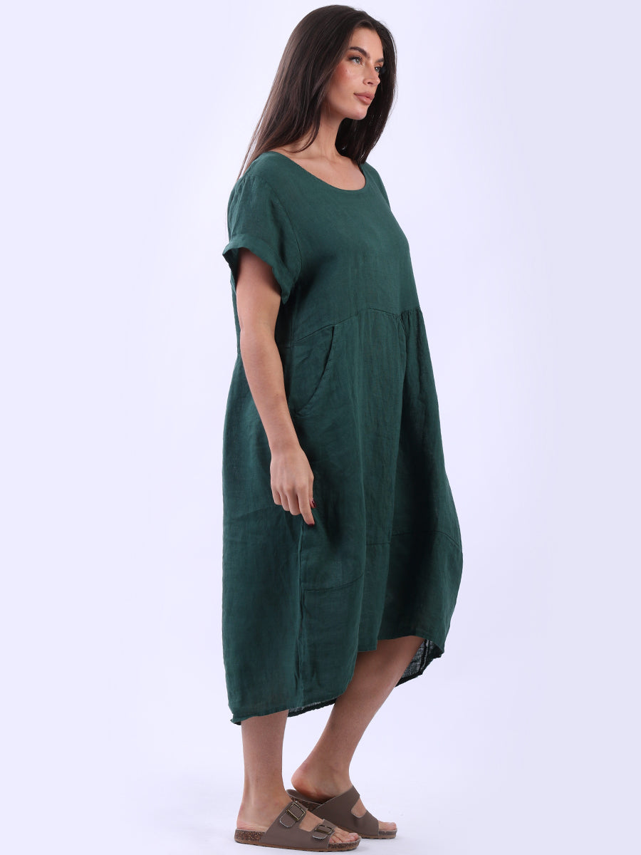 Plain Linen Front Pockets Ladies Quirky Dress