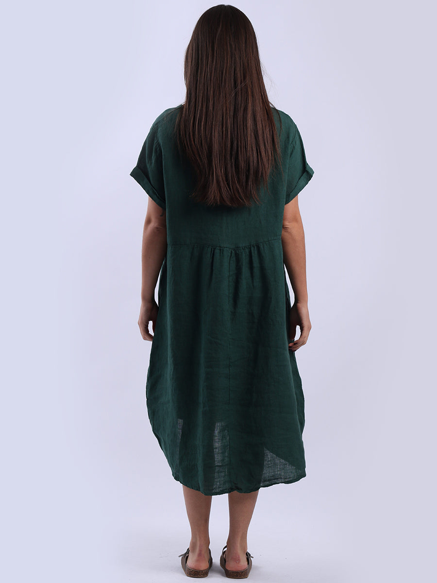Plain Linen Front Pockets Ladies Quirky Dress