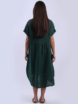 Plain Linen Front Pockets Ladies Quirky Dress