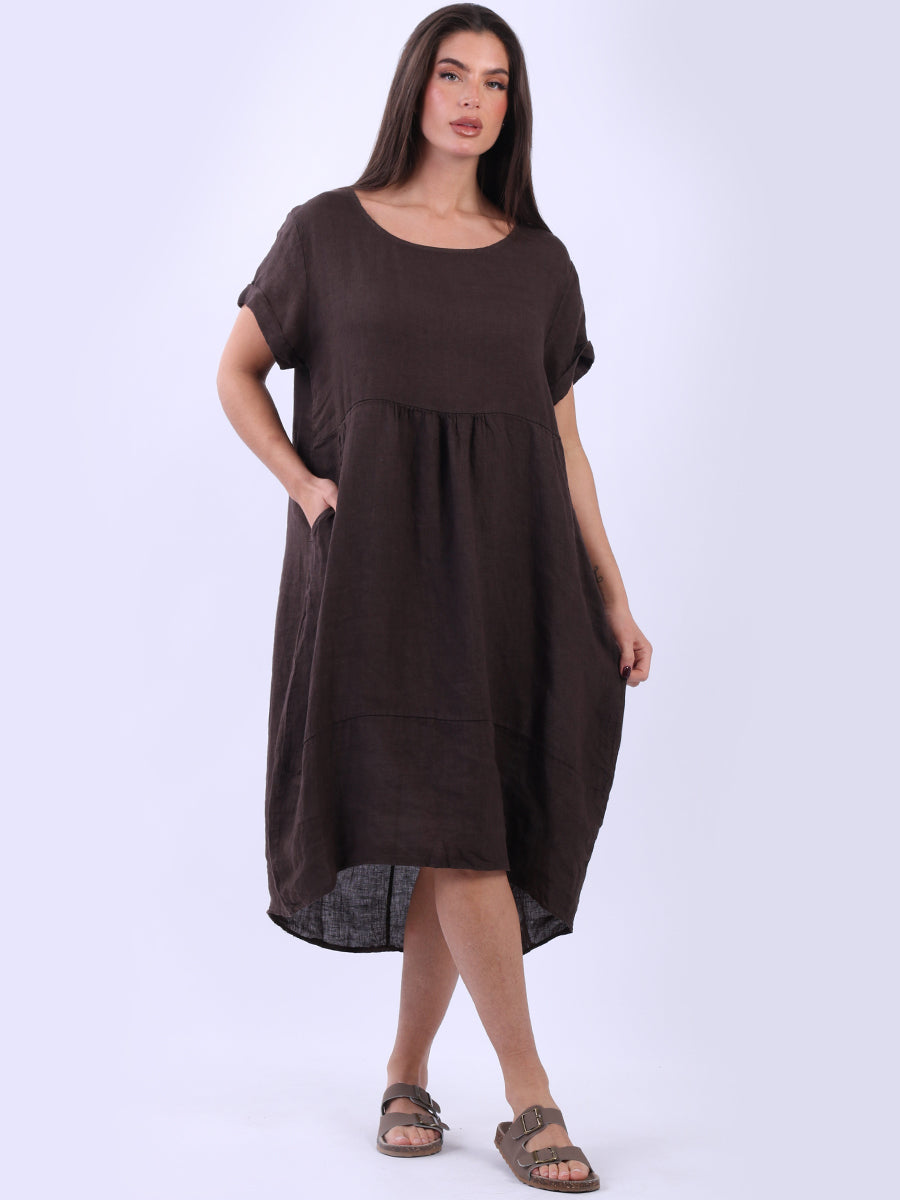 Plain Linen Front Pockets Ladies Quirky Dress