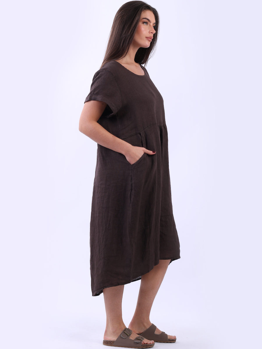 Plain Linen Front Pockets Ladies Quirky Dress