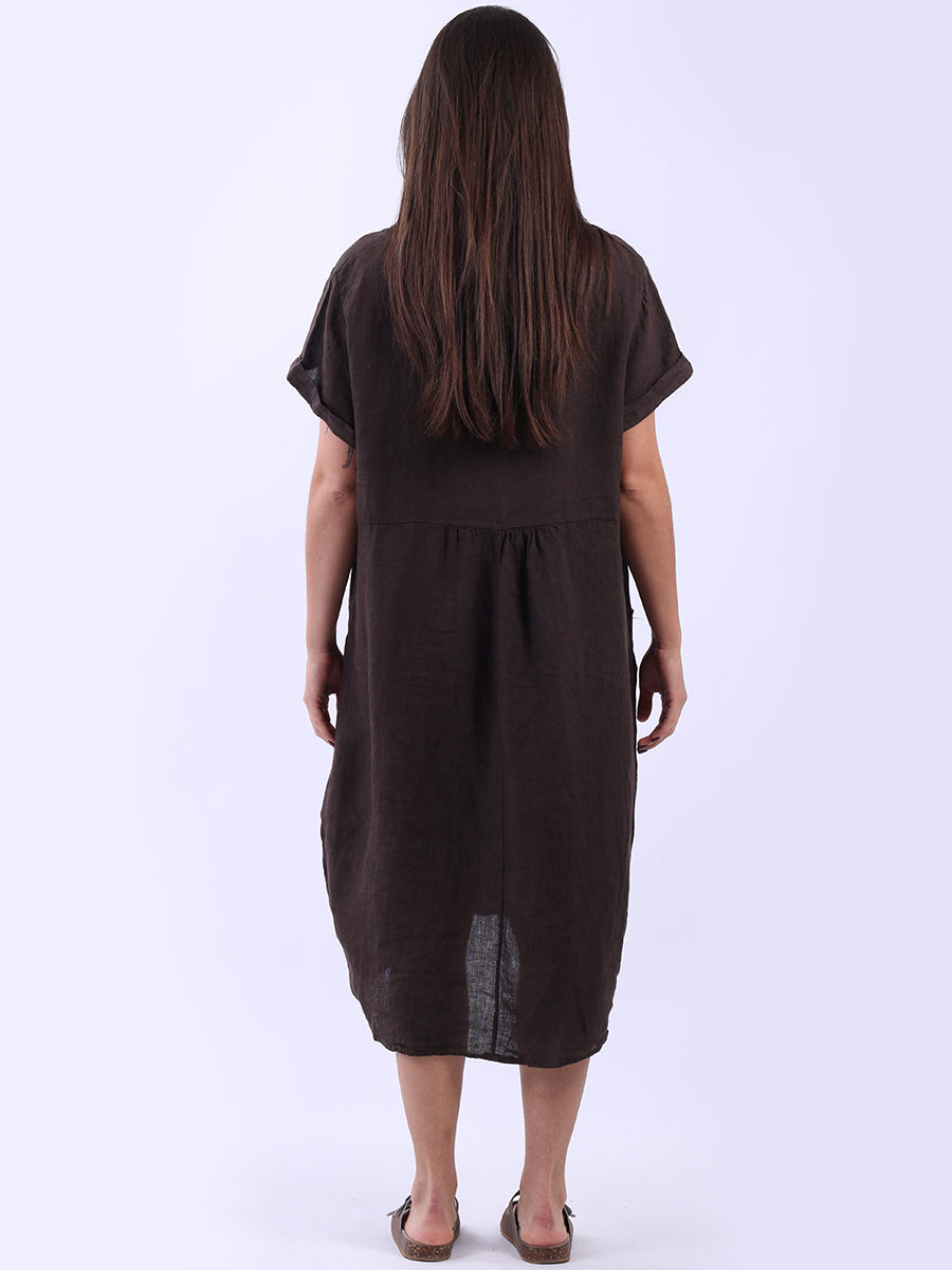 Plain Linen Front Pockets Ladies Quirky Dress