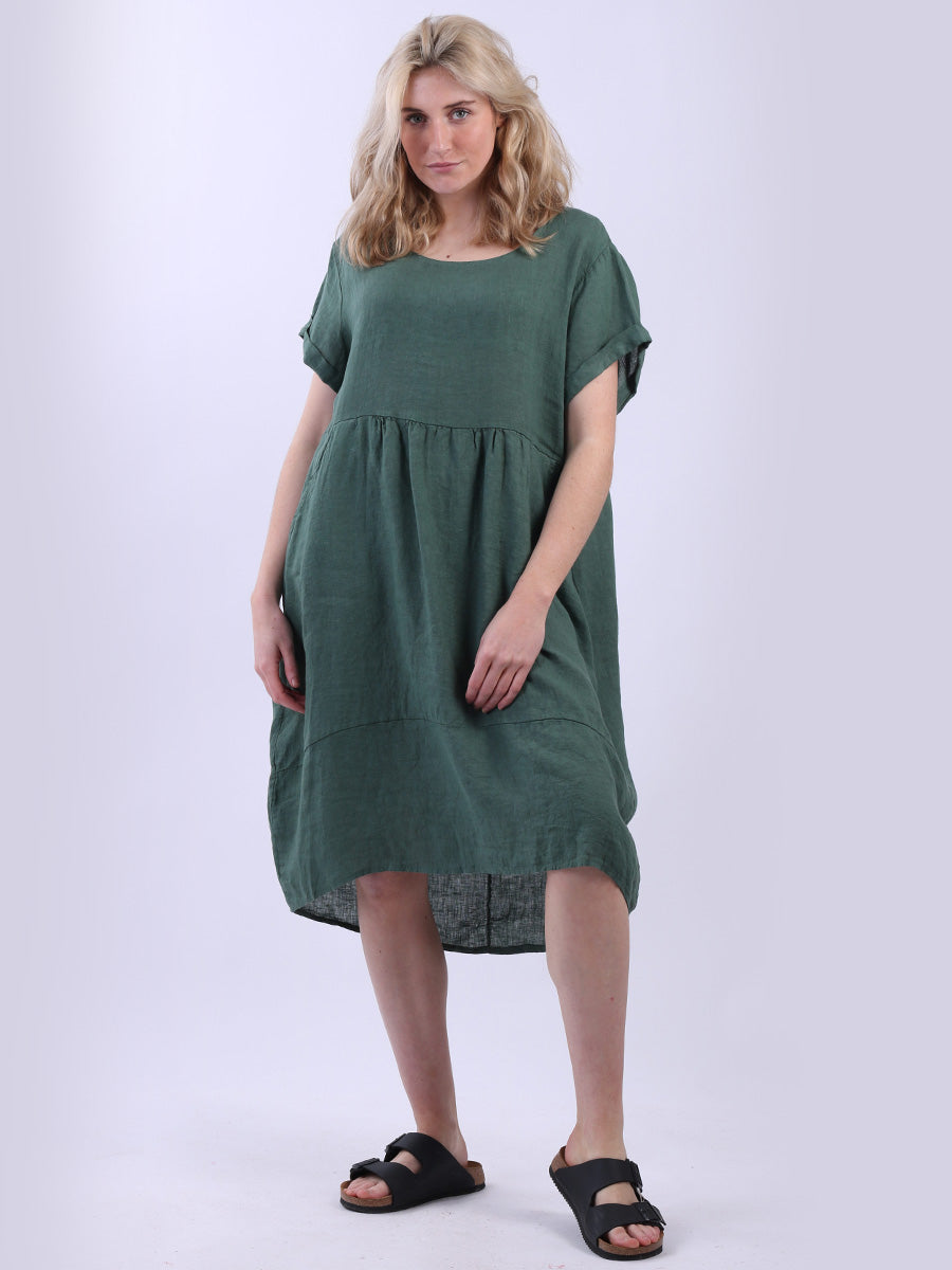 Plain Linen Front Pockets Ladies Quirky Dress
