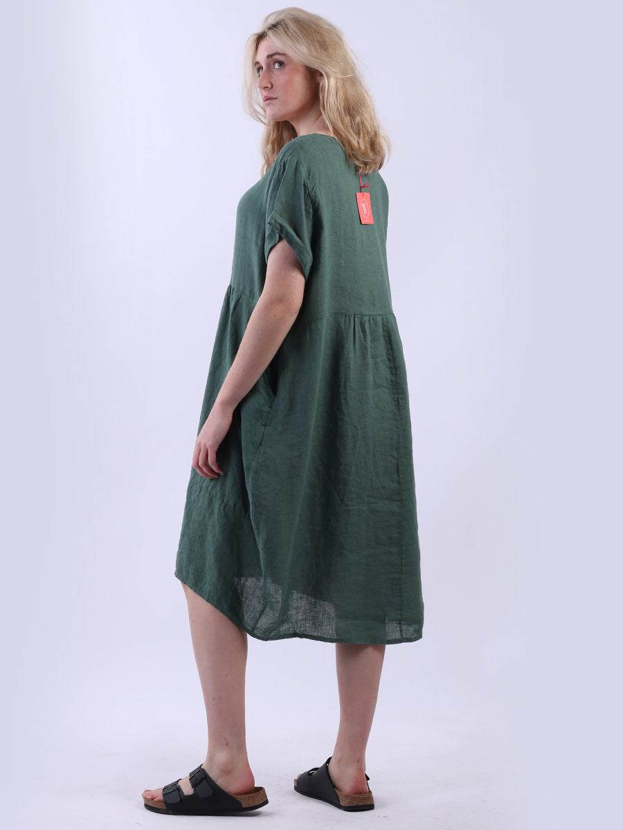 Plain Linen Front Pockets Ladies Quirky Dress