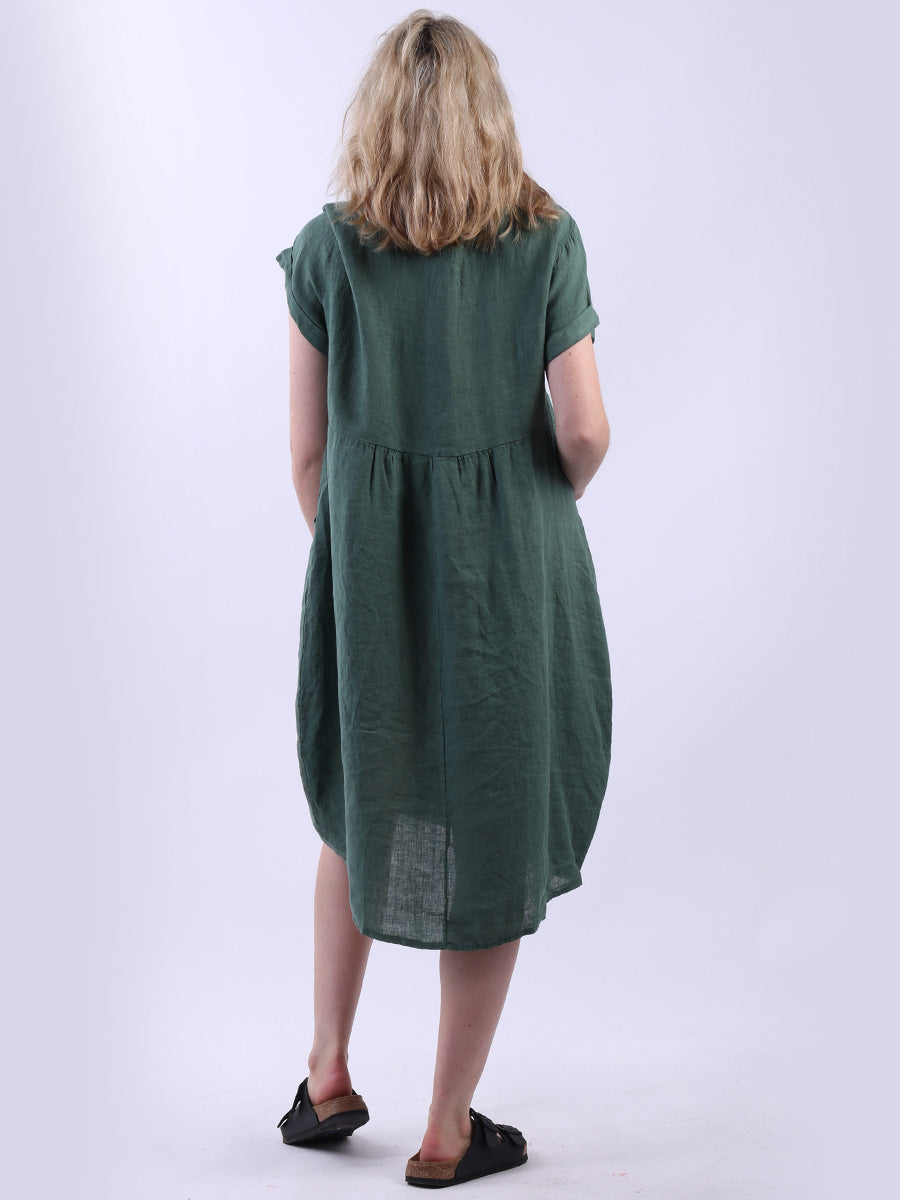 Plain Linen Front Pockets Ladies Quirky Dress