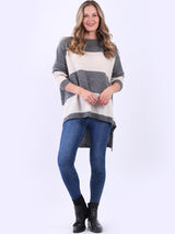 Fine Stripy Knit Lagenlook Oversized Wooly Jumper