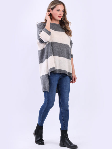 Fine Stripy Knit Lagenlook Oversized Wooly Jumper