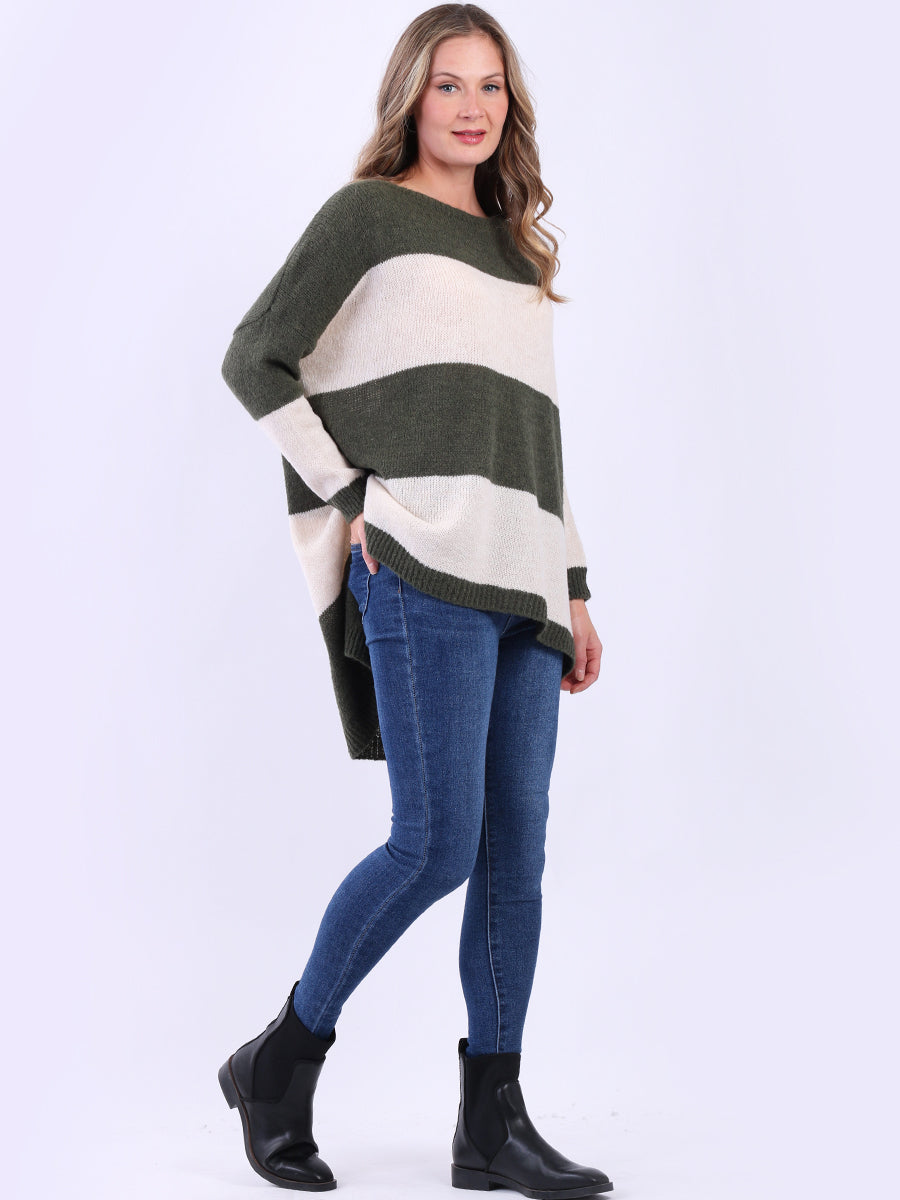 Fine Stripy Knit Lagenlook Oversized Wooly Jumper