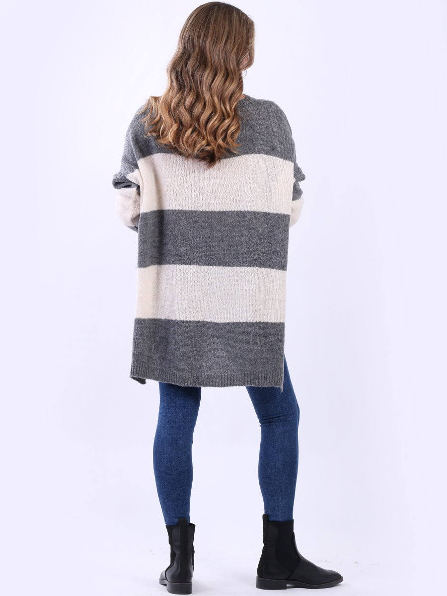 Fine Stripy Knit Lagenlook Oversized Wooly Jumper