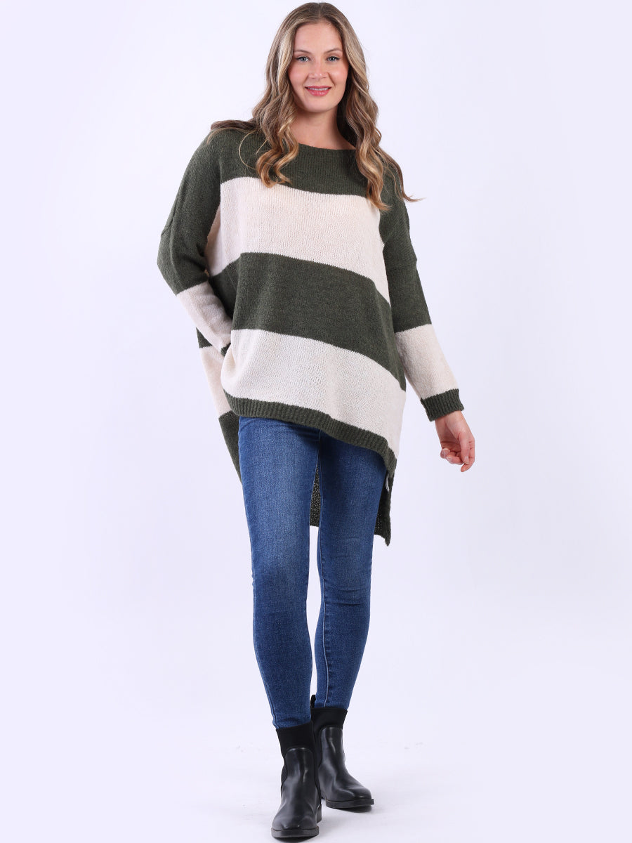 Fine Stripy Knit Lagenlook Oversized Wooly Jumper