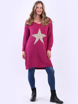 Ladies Lagenlook Star Pattern Long Wooly Jumper