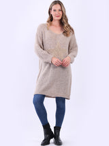 Ladies Lagenlook Star Pattern Long Wooly Jumper