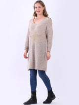 Ladies Lagenlook Star Pattern Long Wooly Jumper