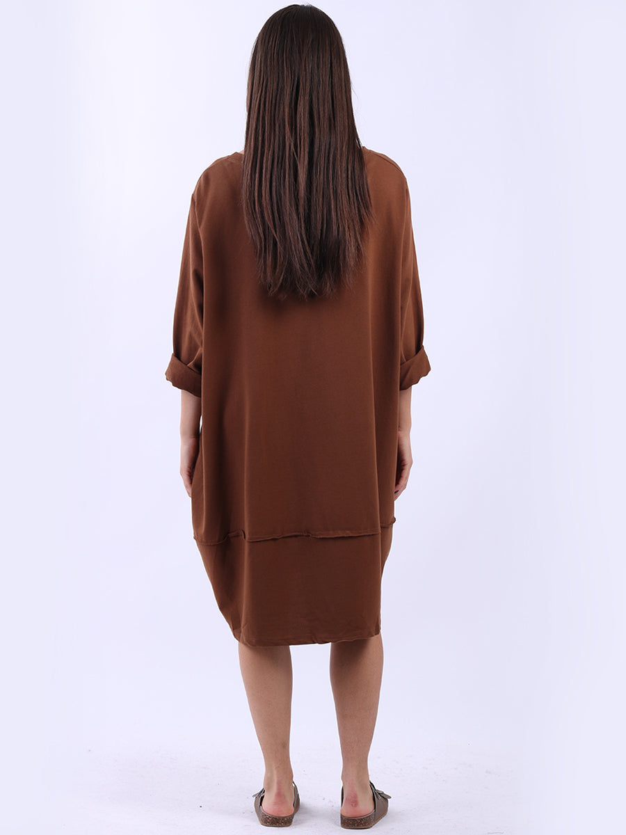 Ladies Plain Buttoned Hem Cotton Slouch Dress