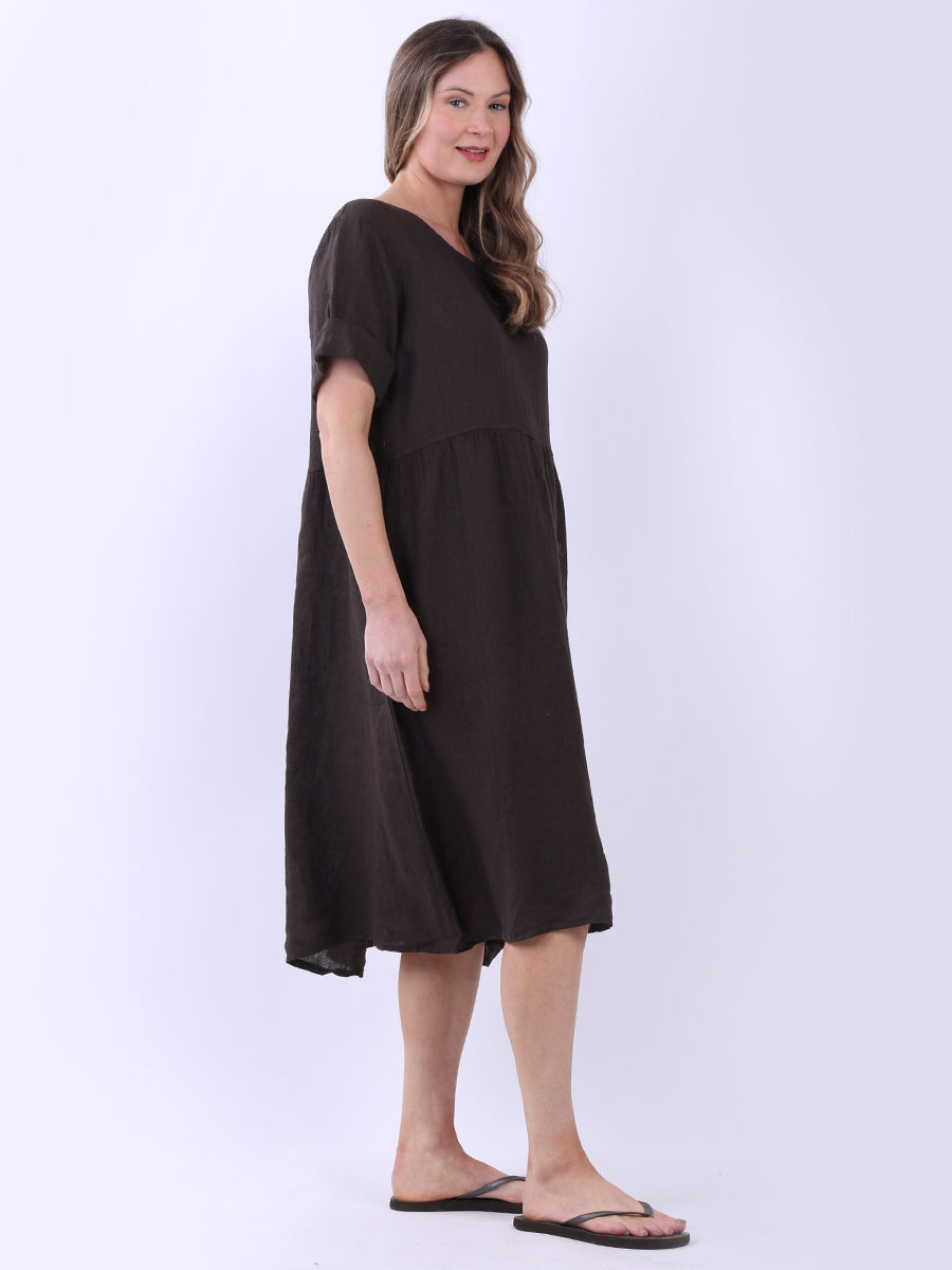 Women Back Button Plus Size Linen Swing Dress
