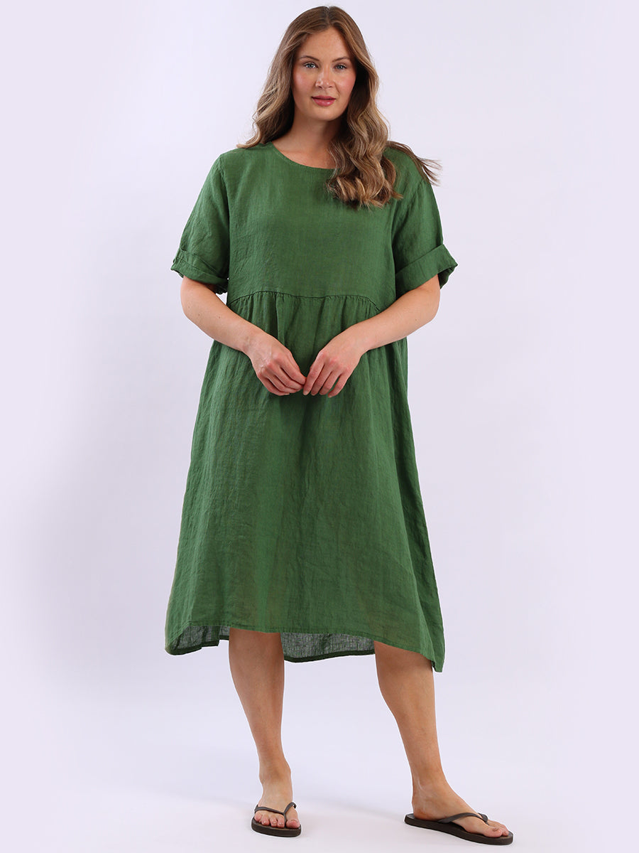 Women Back Button Plus Size Linen Swing Dress