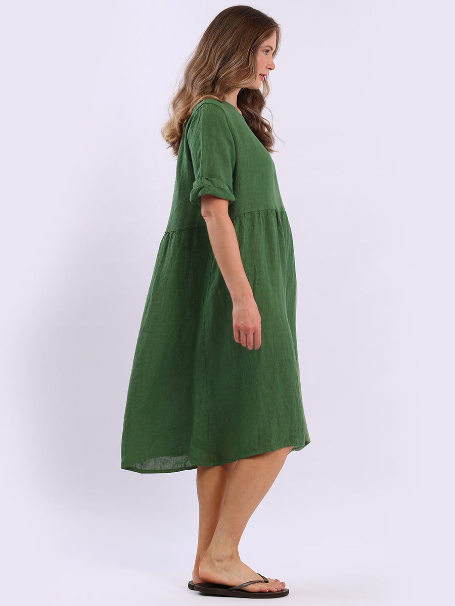 Women Back Button Plus Size Linen Swing Dress