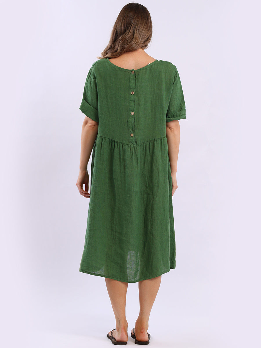 Women Back Button Plus Size Linen Swing Dress