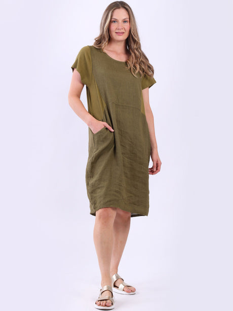 Ladies Plain Ribbed Knee Length Linen Shift Dress