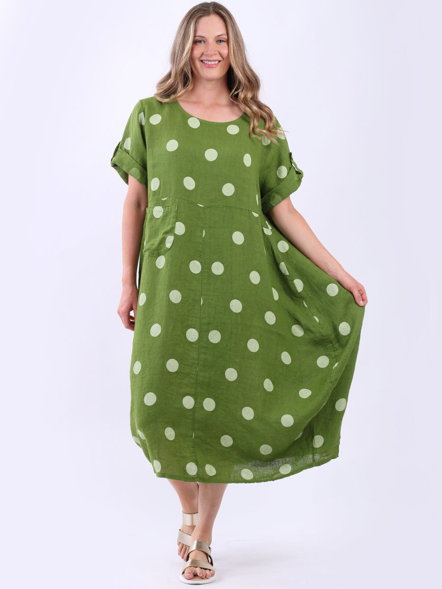Plus Size Casual Polka Dot Linen Dress