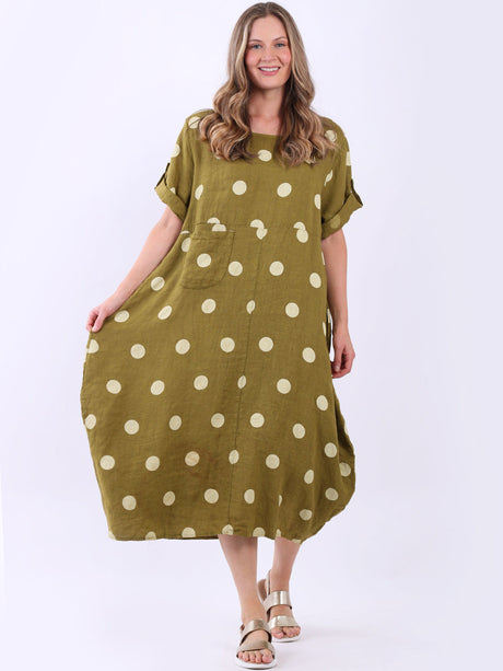 Plus Size Casual Polka Dot Linen Dress