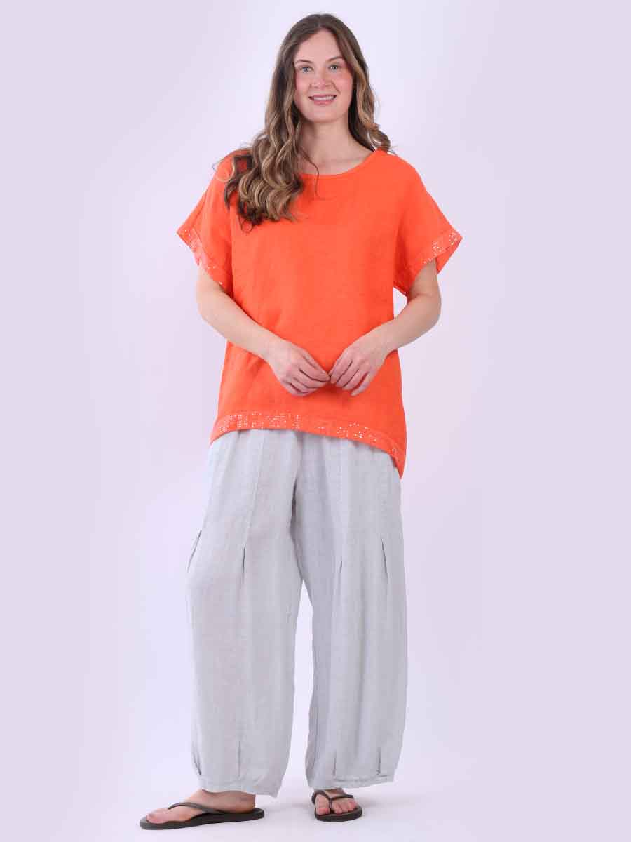 Glitzy Sequins Linen Hi-Lo Casual Top