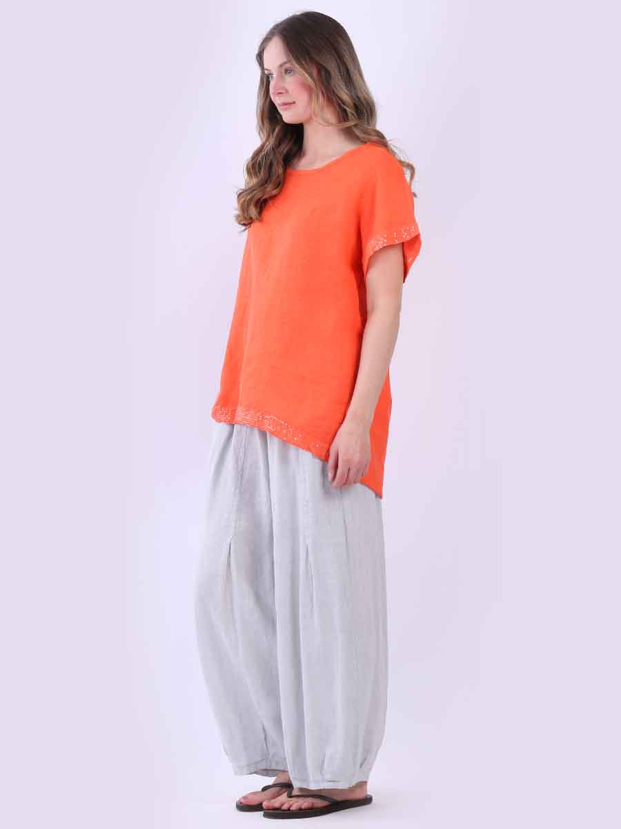 Glitzy Sequins Linen Hi-Lo Casual Top