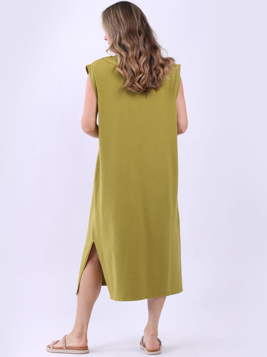 Plus Size Padded Shoulder Plain Tank Dress